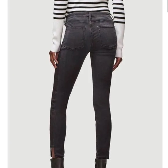 Frame Le Skinny de Jeanne Tuxedo Stripe Black Jeans Side Step Crop Pants Size 28 - Picture 3 of 12